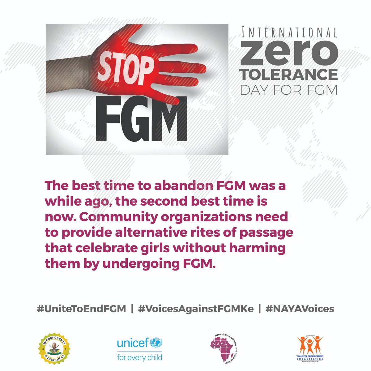Offering alternative rites of passage ceremonies that celebrate womanhood without FGM can help communities preserve cultural traditions while eliminating harmful practices.
#UnitedToEndFGM
#VoicesAgainstFGMKe
#NAYAVoices
@Unicefprotects @UNICEFKenya