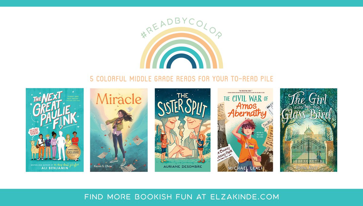 A rainbow of Middle Grade recommendations await! Can you find a complementary cover to add to this week's collection?

Find more colorful content at ElzaKinde.com #ReadByColor #GreatMGReads