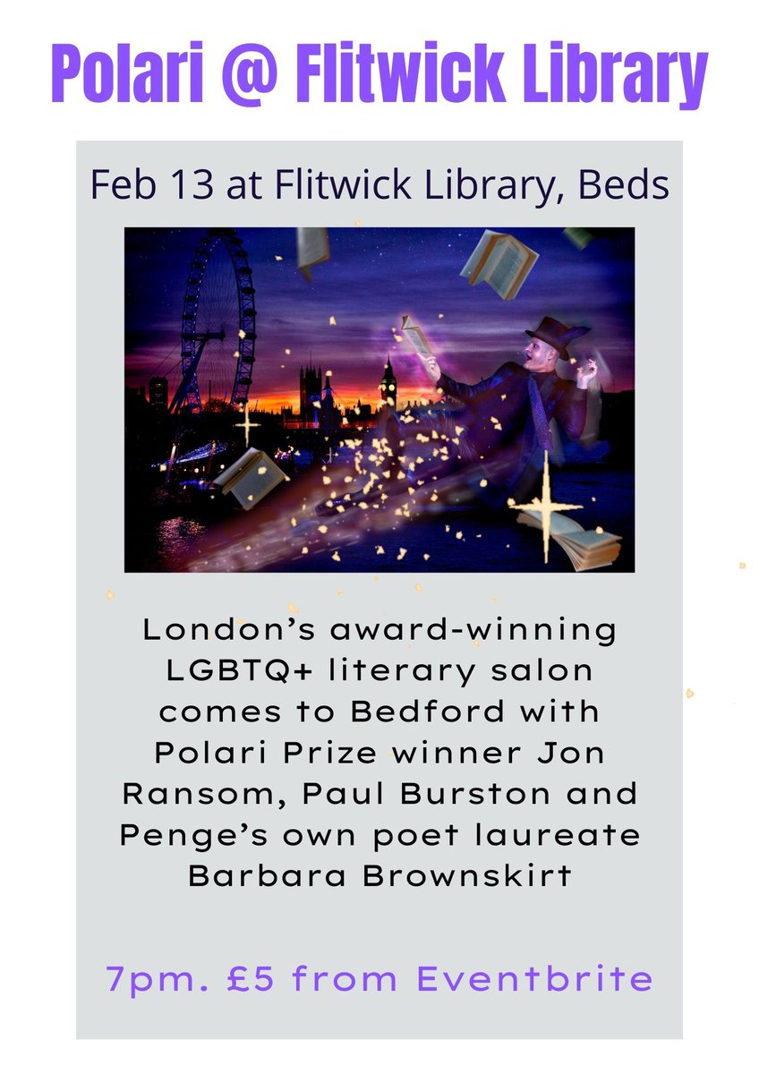 A week today Polari is at Flitwick Library, Bedford with @BBrownskirt @PaulBurston & #PolariPrize winner Jon Ransom @MuswellPress This event will be BSL interpreted by Colette Burgess. Part of the Polari Prize National Showcase funded by @ace__london eventbrite.co.uk/e/polari-at-fl…