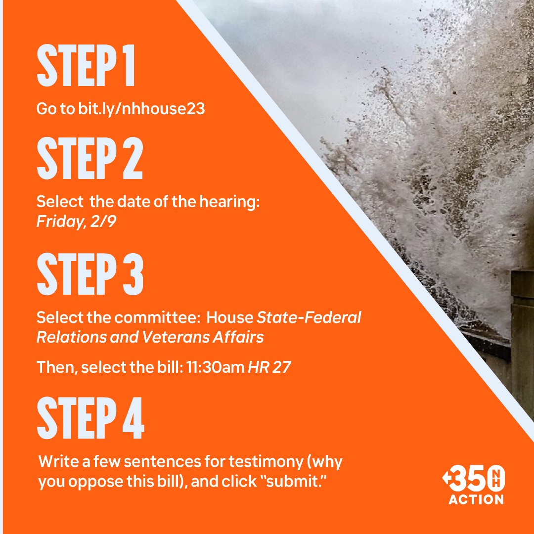 📣 Legislative Action Alert❗Legislators are trying to pass House Resolution 27, which draws directly on climate-denier theories. Sign in to remote testimony at bit.ly/nhhouse23 to OPPOSE HR 27. #ClimateAction #NHPolitics #StateLegislation