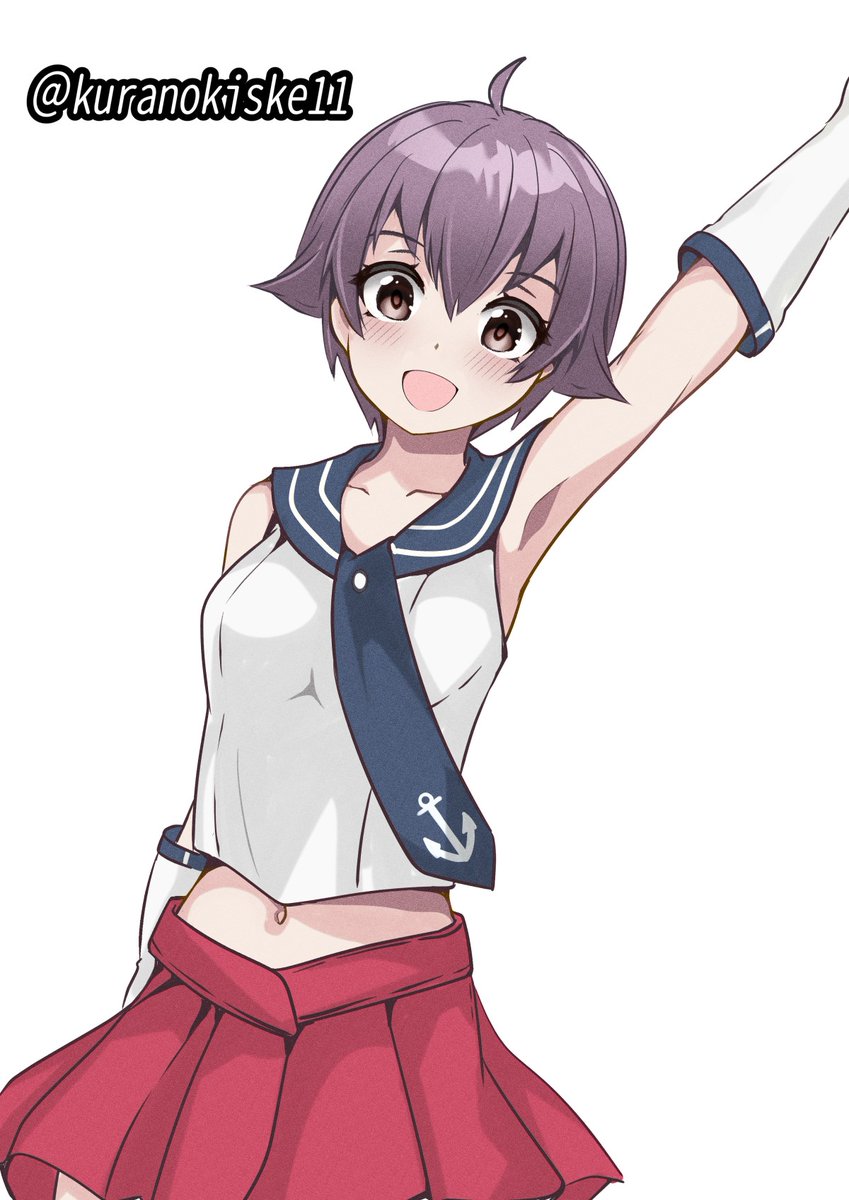 sakawa (kancolle) 1girl solo skirt short hair white background sailor collar red skirt  illustration images