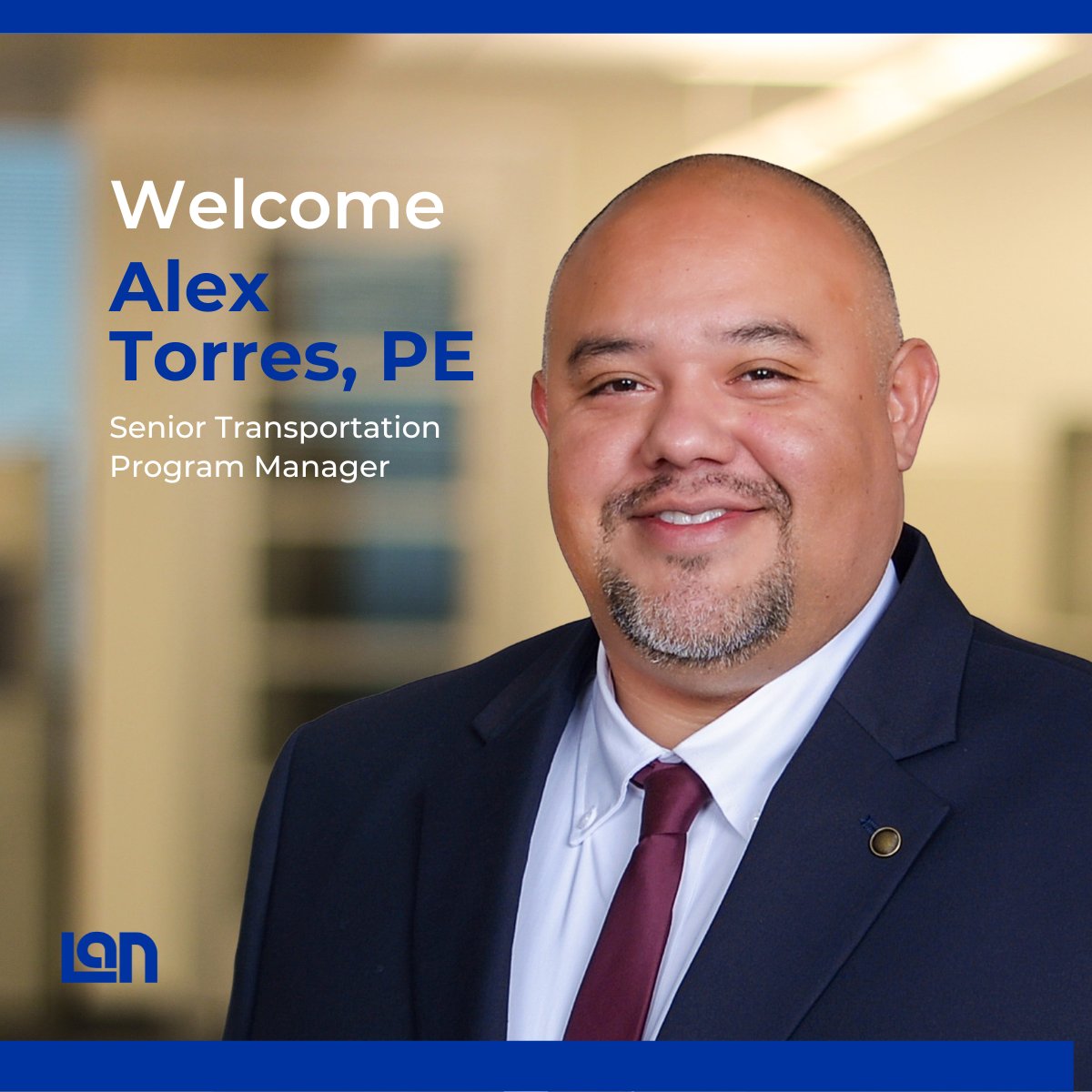 Join us in welcoming Alex Torres, PE, to LAN's Transportation team! Based in our San Antonio office, Alex will lead roadway design teams focusing on enhancing the overall quality of transportation projects and guiding overall technical development. Welcome to LAN, Alex!