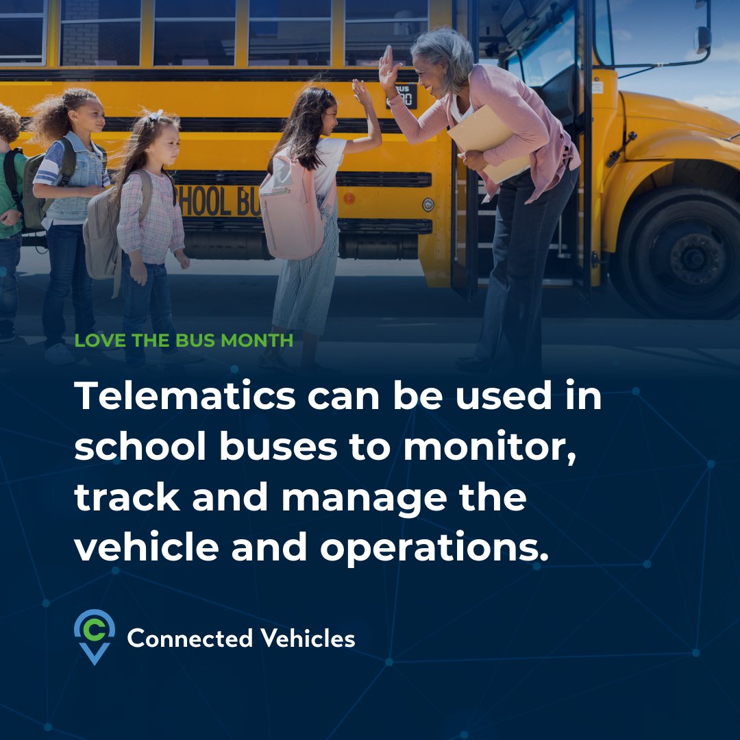 VehiclesConnect's tweet photo. Telematics can be used in school buses to monitor, track and manage the vehicle and operations. 

- Real-time Location Monitoring
- Route Optimization
- Driver Behavior Monitoring
- Maintenance Alerts
- Communications
- Student Attendance
- And more
 
#lovethebus #lovethebusmonth https://t.co/uYOsQrIdSJ