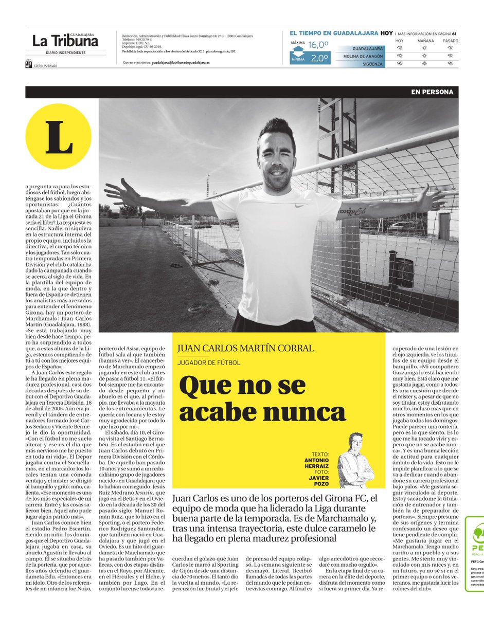 El equipo revelación de <a href="/LaLiga/">LALIGA</a>, el <a href="/GironaFC/">Girona FC</a>, tiene un portero de Marchamalo: Juan Carlos Martín. Tipo humilde y cabal. Su historia en <a href="/TRGuadalajara/">La Tribuna de Guadalajara</a>

latribunadeguadalajara.es/noticia/zcd6d3…
