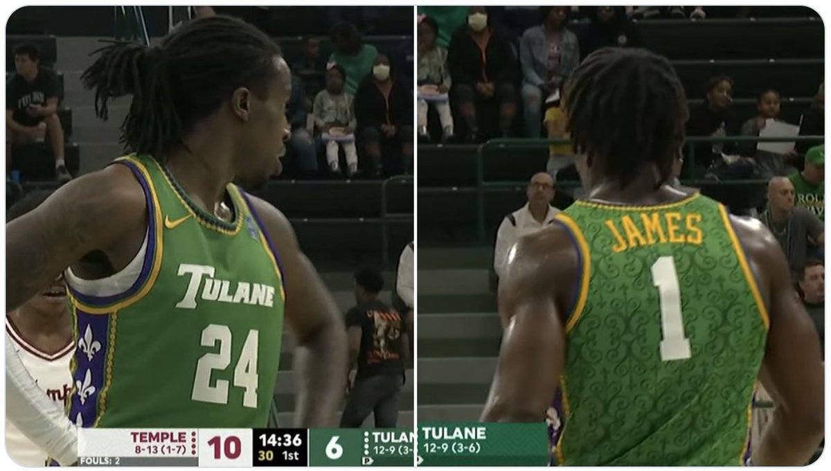 Tulane's Mardi Gras uniforms are Top 10 college basketball unis. ⚜️😍 (via @ContextFreeCBB)