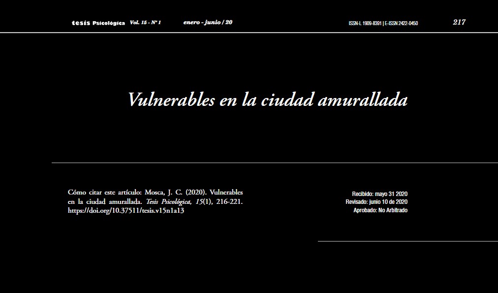 Los invitamos a leer el artículo: "Vulnerables en la ciudad amurallada". Escrito por: Juan Mosca. 

#pandemia #biopolítica #malestar  #Ciencia #época
revistas.libertadores.edu.co/index.php/Tesi…