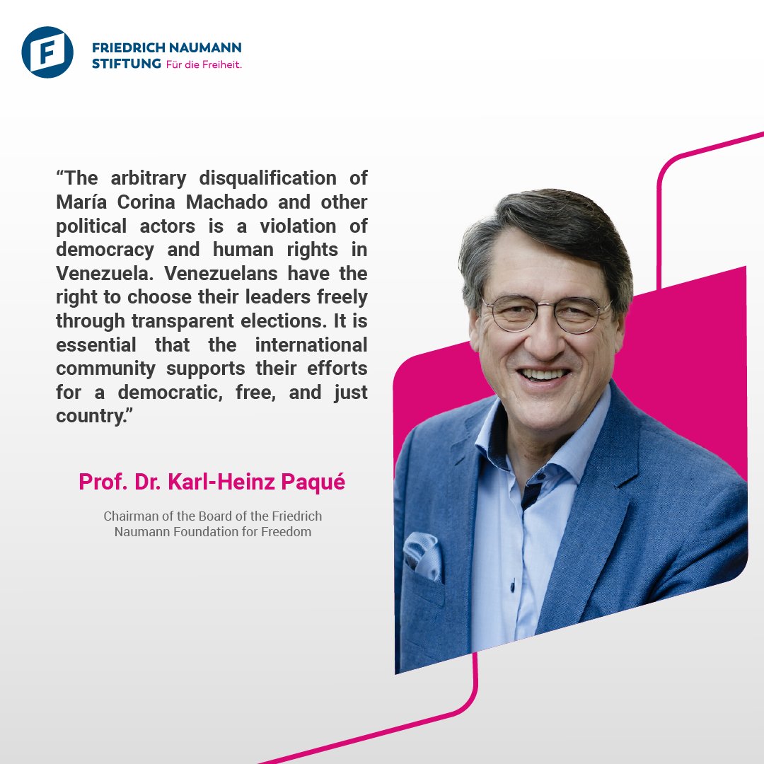 FNFreiheit's tweet photo. https://t.co/TT4BjdKrVe Venezuela's Supreme Justice Tribunal's decision to uphold the ban on opposition leader @MariaCorinaYA from the election has raised concerns. "A united and sustained effort is imperative to ensure genuine democratic elections", says @KH_Paque. https://t.co/AgFOjZgjTd