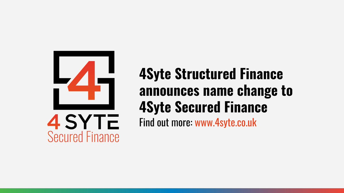 4Syte Structured Finance Ltd announces name change to 4Syte Secured Finance Ltd.

The reason for the name change is that the new name is much more reflective of the products the company offers. The day to day running of the business remains the same. 

#4Syte #SecuredFinance