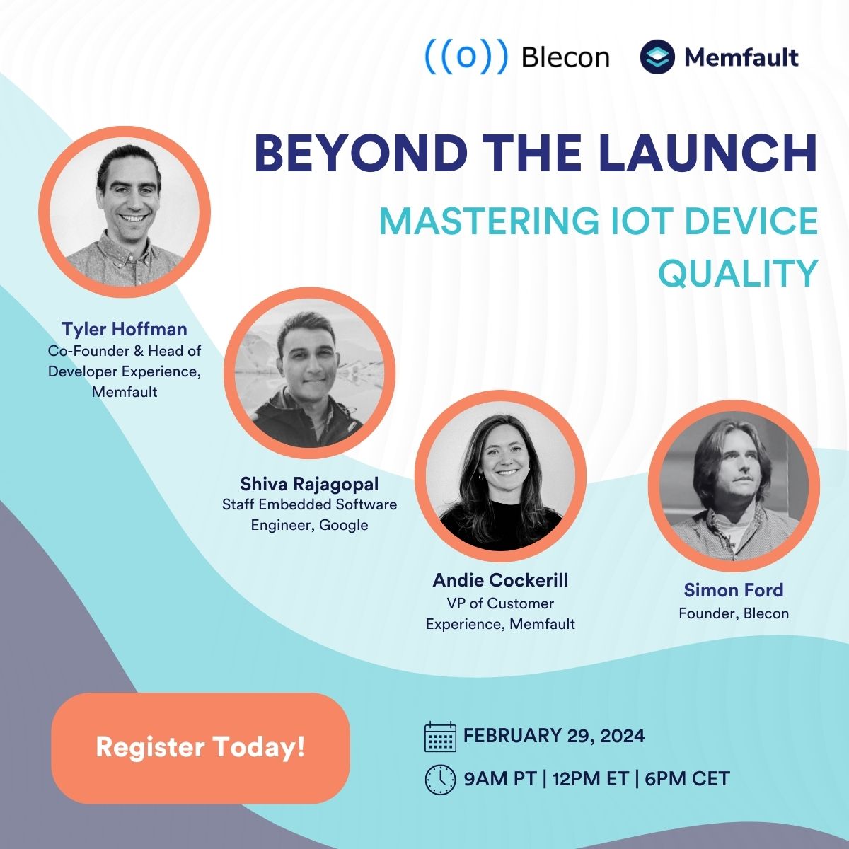 Memfault's tweet image. We have an exciting product launch coming soon, and we have a series of events leading up to it! On February 29th, join our panel of IoT device experts as they discuss how to maintain product quality post-launch. RSVP here: hubs.la/Q02jXnc_0

#postlauch #IoTdevice #Embedded