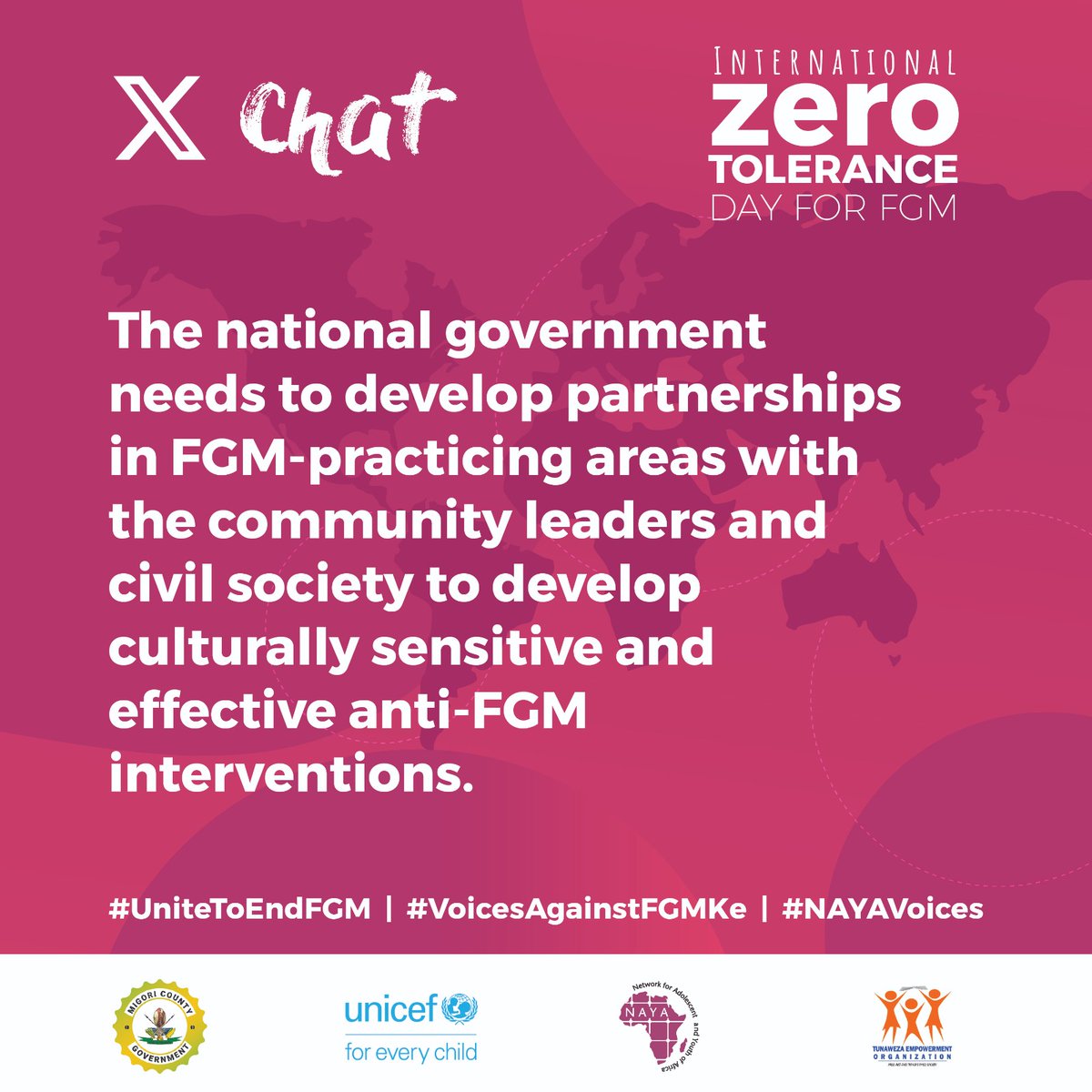 • Funding programs that create awareness in communities is important in reaching out to people in remote areas, where the vice is actively practiced.

#UnitedToEndFGM
#VoicesAgainstFGMKe
#NAYAVoices
#HerVoiceMatters

@Unicefprotects
@UNICEFKenya
@JackOnyando
@TunawezaEmpower