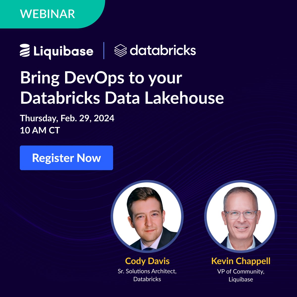 liquibase's tweet image. 📺 Feb 29: Bring DevOps to your @Databricks Data Lakehouse. #Automate #Lakehouse change management with @Liquibase #dataDevOps for speed, #governance, and #observability. hubs.li/Q02jS1g90