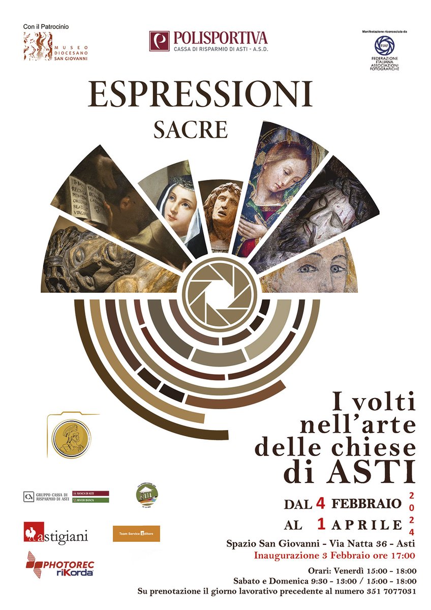 📷𝗘𝘀𝗽𝗿𝗲𝘀𝘀𝗶𝗼𝗻𝗶 𝘀𝗮𝗰𝗿𝗲. 𝗜 𝘃𝗼𝗹𝘁𝗶 𝗻𝗲𝗹𝗹'𝗮𝗿𝘁𝗲 𝗻𝗲𝗹𝗹𝗲 𝗰𝗵𝗶𝗲𝘀𝗲 𝗱𝗶 𝗔𝘀𝘁𝗶 è il titolo della mostra fotografica allestita allo Spazio San Giovanni, proposta dai fotografi della sezione fotografia della Polisportiva della CR #Asti.
