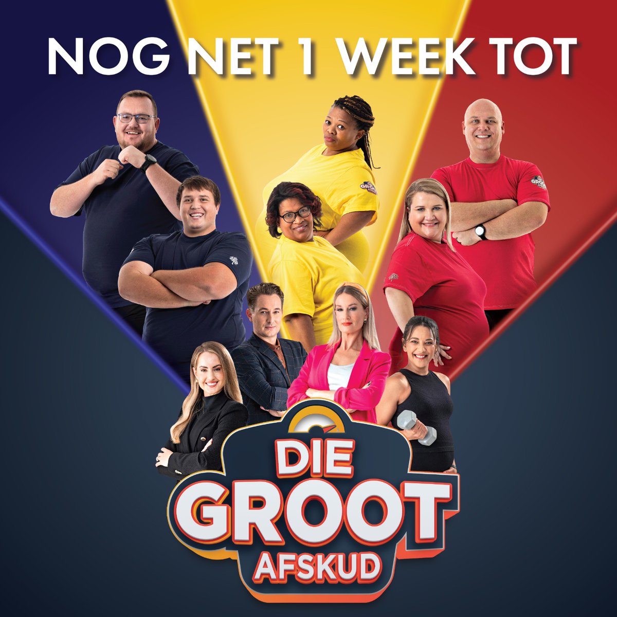 Dis amper tyd vir #DieGrootAfskud om af te skop! Maak 'n knoop in jou oor vir volgende Dinsdag, 13 Februarie en skakel in om 20:00 op #ViaDStv147. 💪🏋️‍♂️🤩