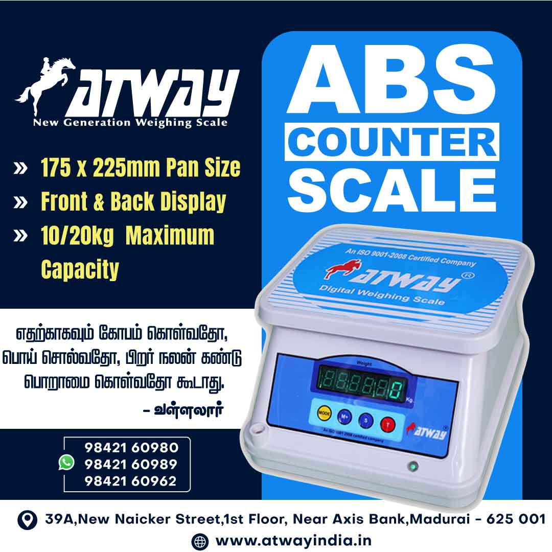 ABS Counter Scale - Atway Madurai #weighingscale #loadcell #machine #weight #industrial #platform #tabletop #leddisplay #Digital #Stainlesssteel #BestPrice #Build #bestquality #generation #capacity #Pansize #accuracy #storage #features #trend #affordableprice #visitsite #new