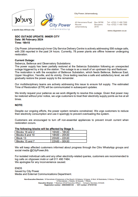 CityPowerJhb's tweet photo. #CityPowerUpdates #InnerCitySDC
#ObservatorySubstation #BellevueSubstation, Sebenza update included👇. ^IM https://t.co/xKQwglqo4l