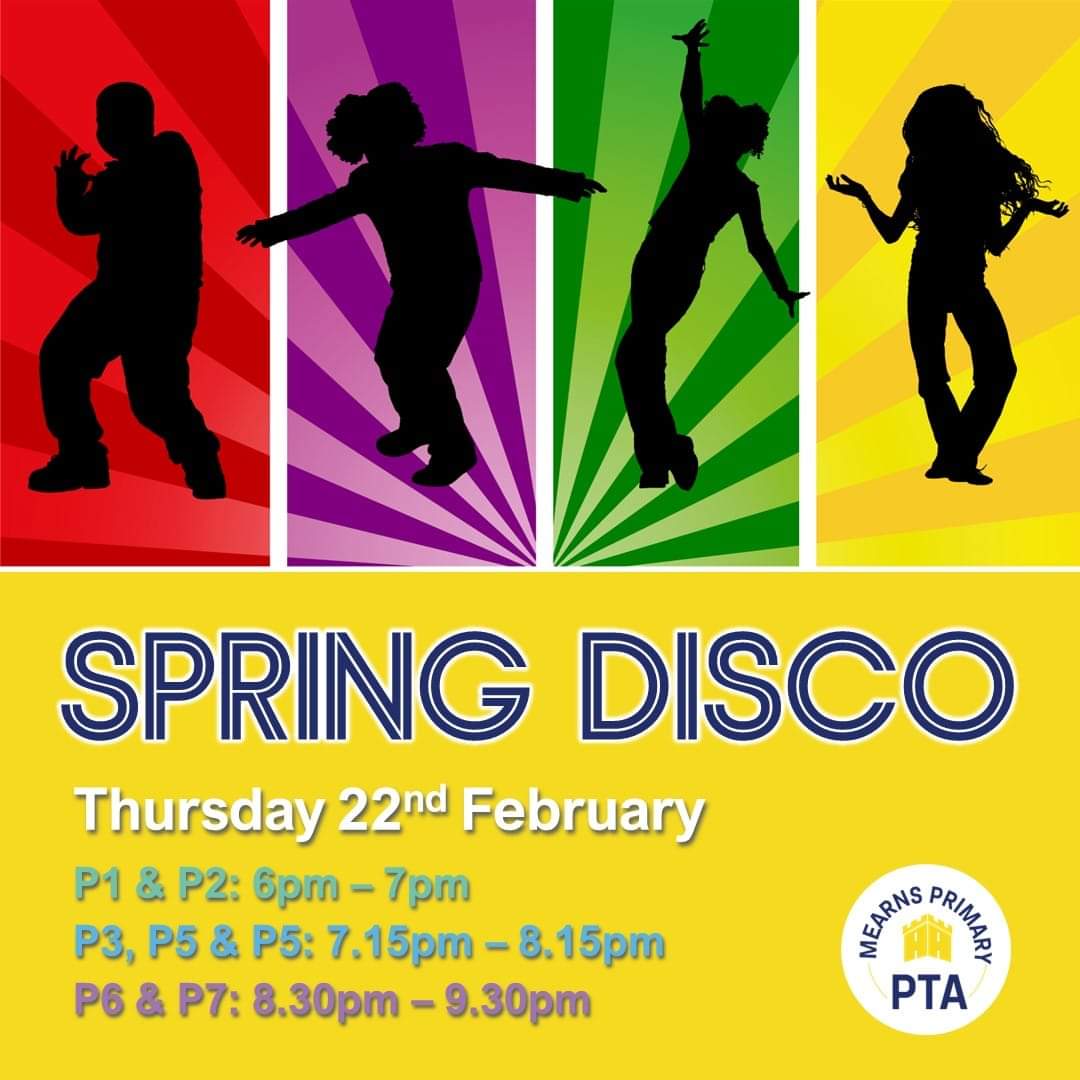 It's almost time for our Spring disco! Tickets available now.

Thursday, February 22 - be there or be square. 😀

pta-events.co.uk/mearnsprimaryp…