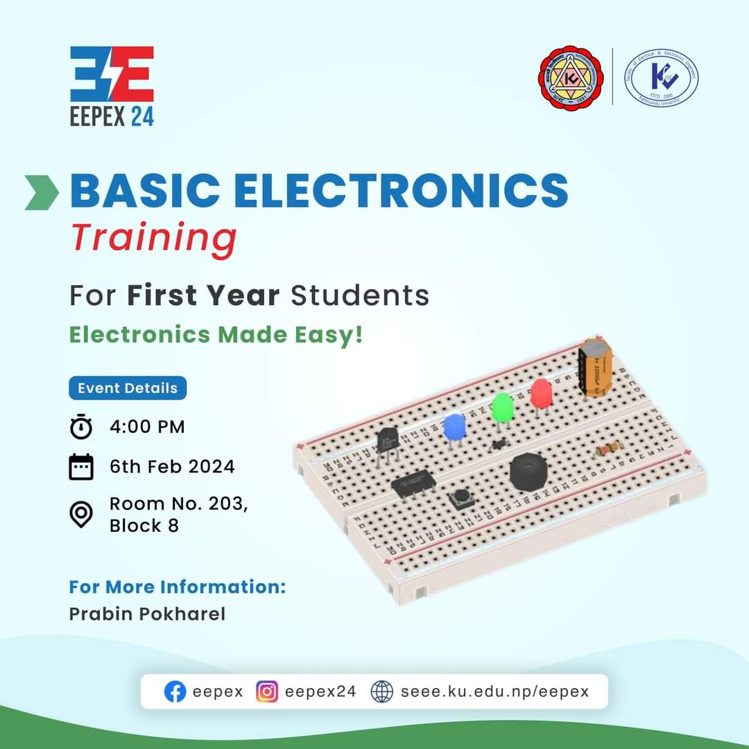 seeeku2000's tweet image. Basic Electronics training was provided to DOEEE first year students. They learnt about basic electronics components like breadboard, LEDs, Resistors and also implemented them in circuit. The session was interactive and participative.

#eepex #basicelectronics #training  #Seee
