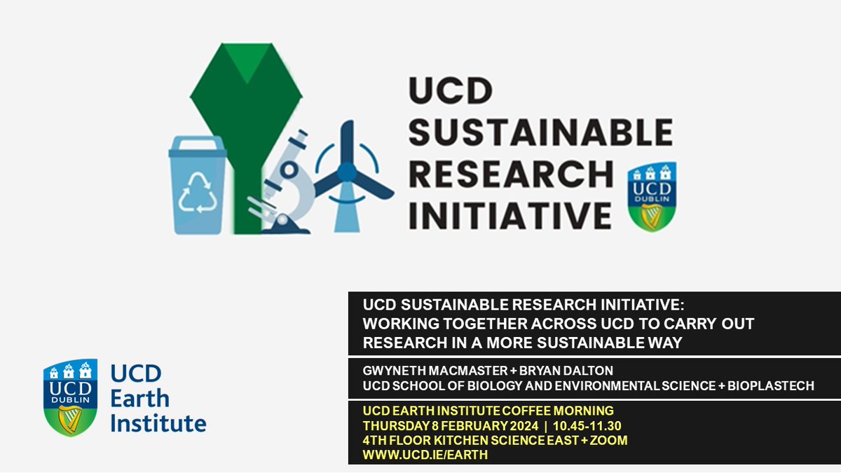 UCDEarth's tweet photo. 📢 Our next research coffee morning talk: @gwyniemac @UCDSBES on @ucddublin #Sustainable research intiative + working together to research in a more sustainable way

📅 Thurs 8 Feb, 10.45
📍4th floor kitchen Science East + Zoom

👉 https://t.co/J4rWYjviUf https://t.co/MRk6ecB8fn