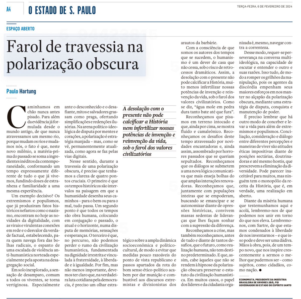 P/ aqueles q navegam além das bolhas, q não acreditam em soluções mágicas e simplistas p/questões complexas, q rejeitam o divisionismo e o extremismo e acreditam q o melhor caminho é construído através de interações renovadoras, recomendo a leitura de @PauloHartungES no @Estadao