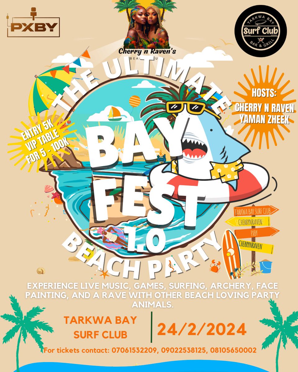 Get ready for the ultimate beach adventure at Tarkwa Bay Surf Club! 🌊 Cherrynraven brings you Bay Fest 1.0 – a sun-soaked day of pure beach magic! From 10 AM to 6 PM, soak in the vibes, groovy beats, and unforgettable moments. 🌴🎶 #BayFest1 #Cherrynraven #TarkwaBaySurfClub