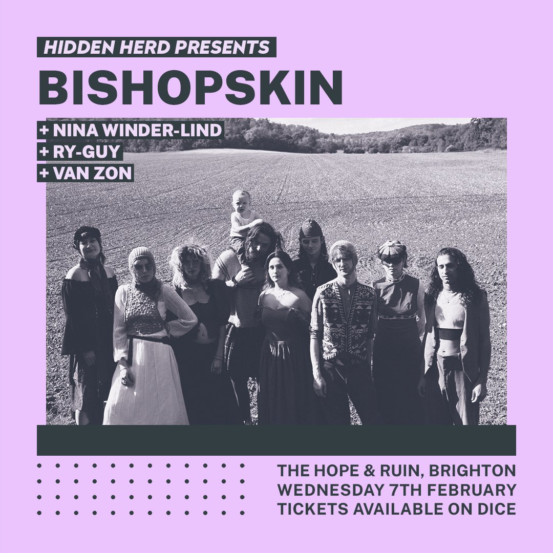 The next Hidden Herd show is TOMORROW at @thehopeandruin and there are still some £4 off cheap list tickets on DICE with code HIDDENHERD 🎟️🎟️🎟️

Don’t miss @BishopskinBand, Nina Winder-Lind (from The New Eves), RY-GUY and Van Zon 🔥

Get tickets on DICE ➡️ linktr.ee/hiddenherd