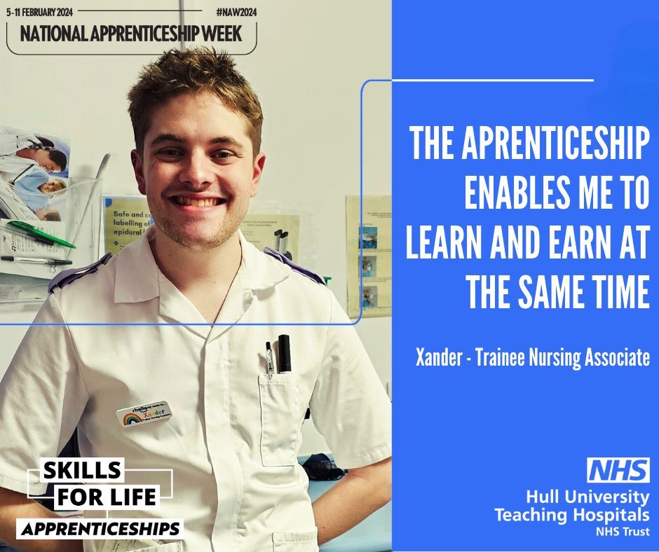 HullHospitals's tweet photo. Interested in a nursing career? Here’s Olivia and Xander, currently Training Nursing Associate apprentices studying at The University of Hull. Find out more about our nursing offer here https://t.co/rqOTnJLsJ5 https://t.co/1cg0TK59sk
