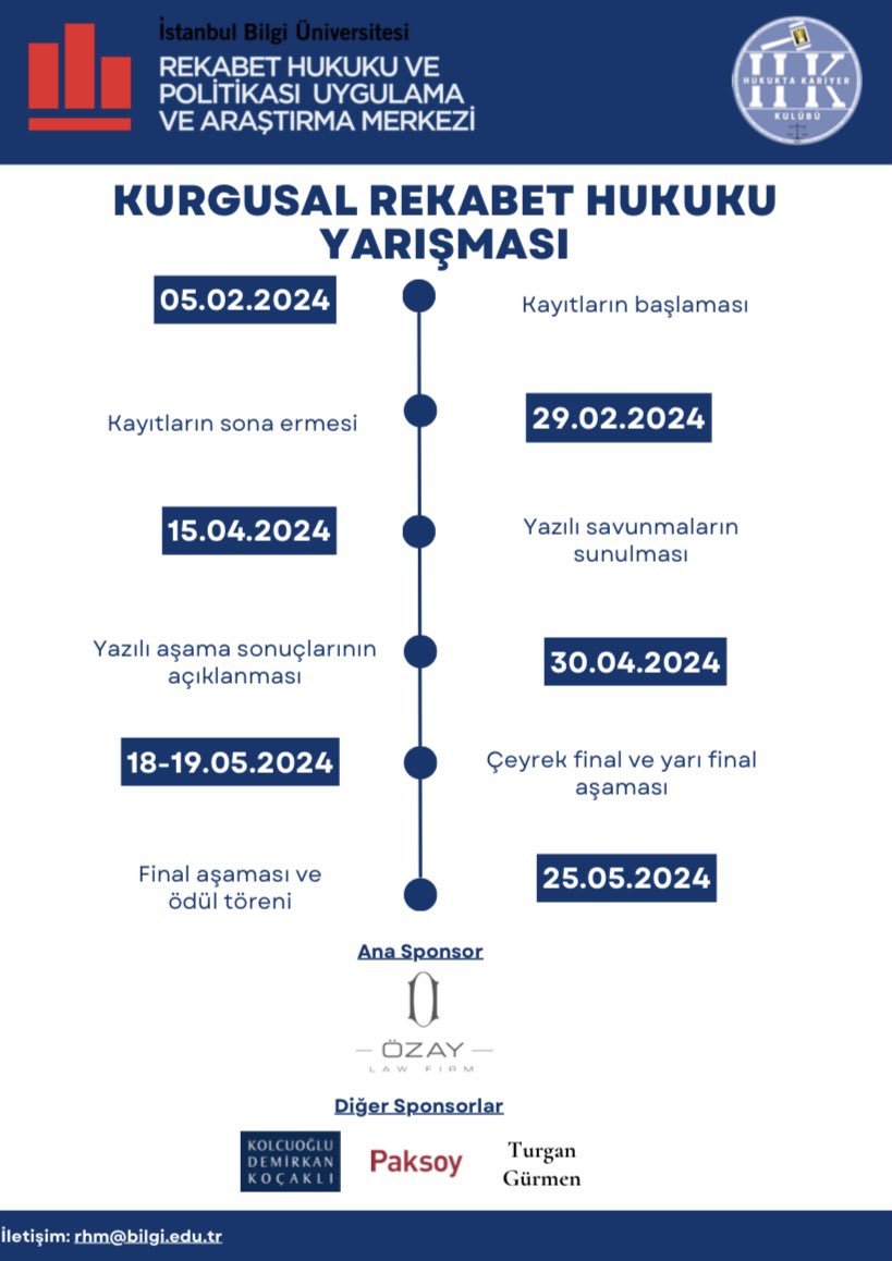 ✨Herkese merhaba,kurgusal rekabet hukuku yarışmasında buluşuyoruz!

docs.google.com/forms/d/e/1FAI…
Linkten detayları okuyarak formu doldurup başvurunuzu yapabilirsiniz!
💭İlgili tüm sorularınız için bize ulaşabilirsiniz.