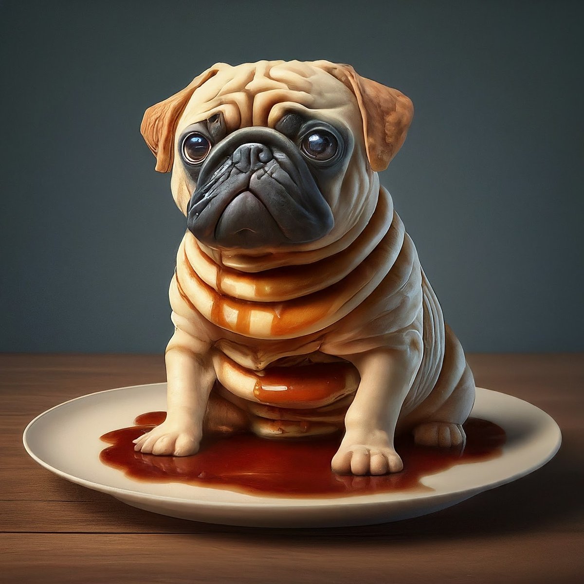 Weird, weird, weird of the today's special pancake! 

#PugArt #ImageFx #Pug #PancakePug #AIArt #GoogleLabs #Bard