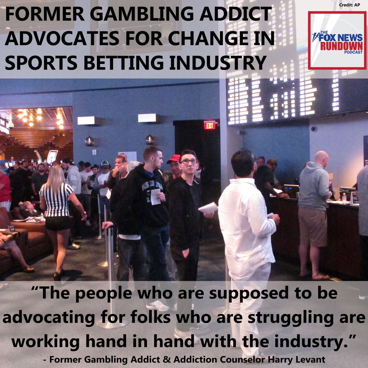 foxnewsradio's tweet photo. Sports gambling has seen a meteoric rise in recent years as more states move to legalize sportsbooks. Recovering gambling addict and counselor Harry Levant joins the #FOXNewsRundown to share his story, and what issues he sees with the industry. 
https://t.co/Hb6gUss06T https://t.co/suETr3n4YL