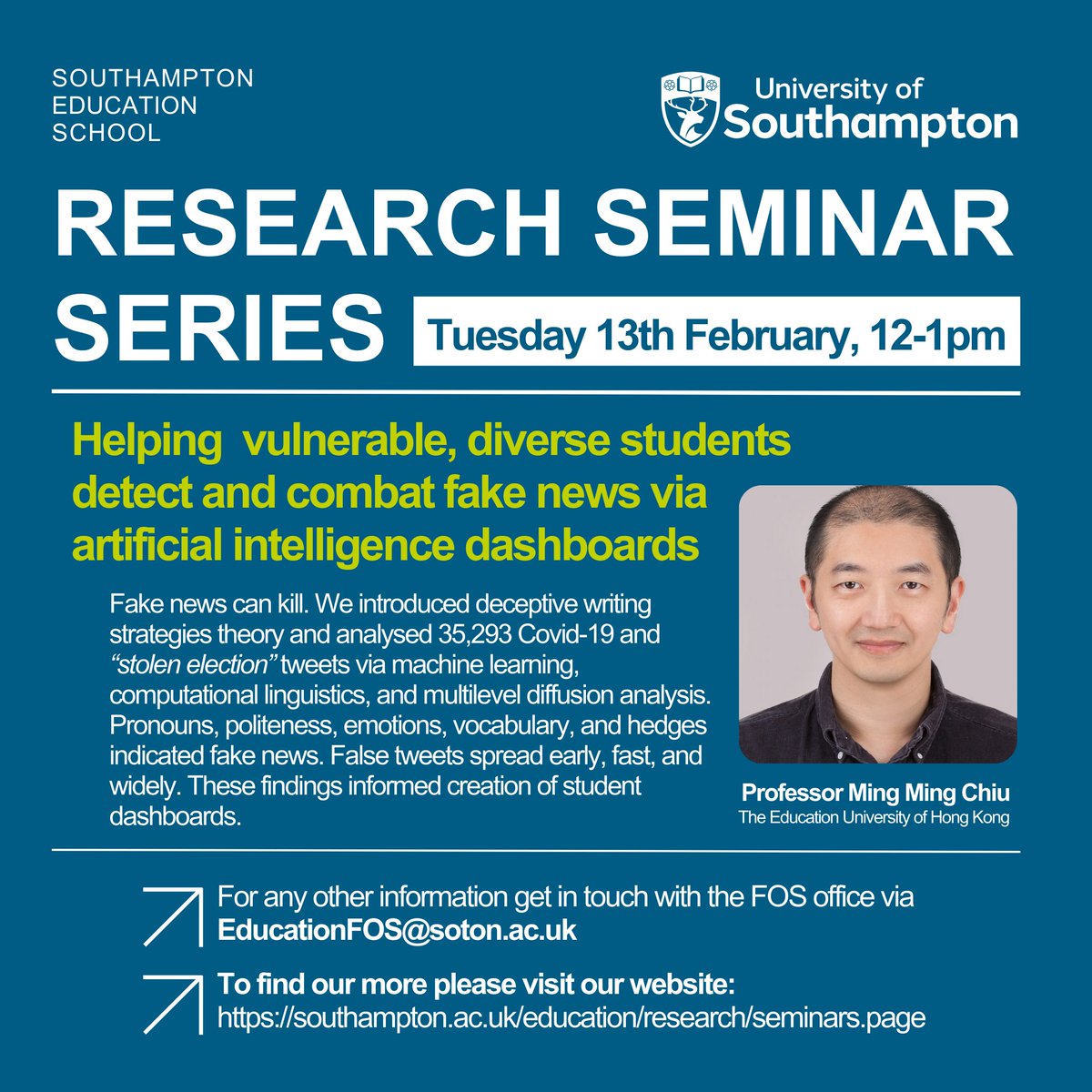 Details of our next seminar are below, to find out more and sign up for seminars please visit southampton.ac.uk/education/rese… @unisouthampton @CRI_UoS #ai #diversity
