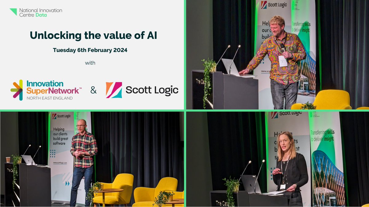 Yesterday, we hosted the 'Unlocking the value of AI' event at @TheCatalystUK Our expert #DataScientists, Mac & Louise & Technical Director Richie took to the stage to discuss different aspects of #AI We can't wait to partner up with @SuperNetworkNE and @Scott_Logic again soon!