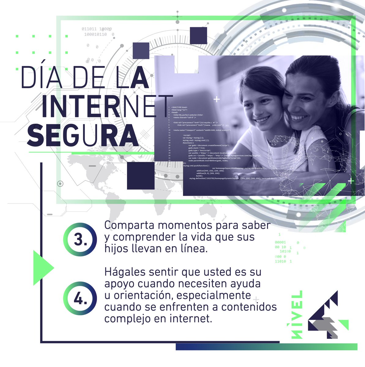 Protegernos en el mundo digital es una tarea que debemos aplicar constantemente 🔐 Es por eso que hoy, en el día de la internet segura, compartimos un poco más sobre este tema, el cual -este año- se enfoca en la prevención del ciberacoso, fraudes en línea y ciberacoso.