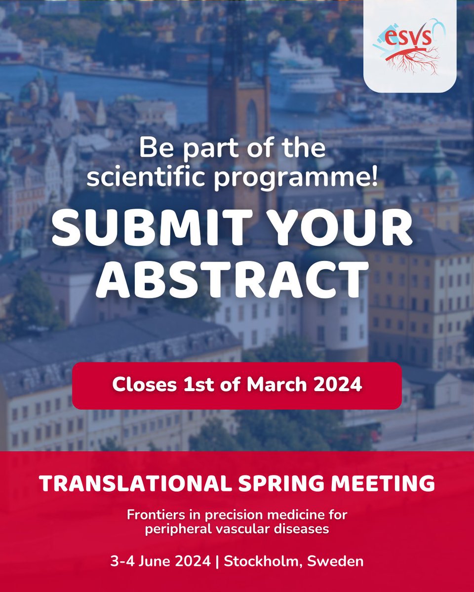 🔍 Have you ever thought about how to use biomarkers for aneurysms or for unstable atherosclerosis? The 3rd session of the #Translational Spring Meeting will be on biomarkers in risk prediction! Participate in the programme by submitting your abstract! esvs.org/events/transla…