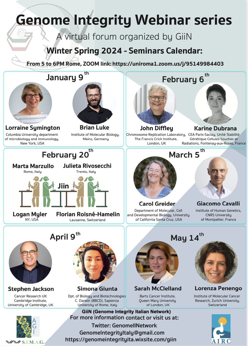 Giunta Lab (@giuntalab) on Twitter photo With >100 people connected for an outstanding January session, so happy to see the GiiN #GenomeIntegrityItalianNetwork growing strong! Join us *today* with 2 exceptional speakers <a href="/DiffleyLab/">John Diffley</a> & <a href="/DubranaLab/">Dubrana Lab</a> + check out our forthcoming 2024 series🧬
<a href="/GenomeIINetwork/">GIIN</a>
<a href="/Simona_Giunta/">Simona Giunta</a> With >100 people connected for an outstanding January session, so happy to see the GiiN #GenomeIntegrityItalianNetwork growing strong! Join us *today* with 2 exceptional speakers <a href="/DiffleyLab/">John Diffley</a> & <a href="/DubranaLab/">Dubrana Lab</a> + check out our forthcoming 2024 series🧬
<a href="/GenomeIINetwork/">GIIN</a>
<a href="/Simona_Giunta/">Simona Giunta</a>