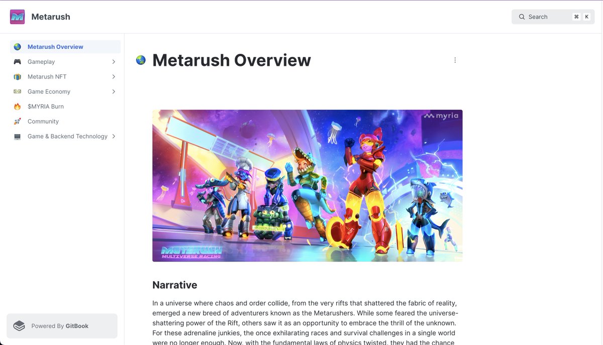 Another huge leap for <a href="/PlayMetarush/">Metarush</a>!

The Metarush GitBook is now a fact. ✅

Delve into the details that make Metarush what it is and how the game will handle security &amp; scalability. 🔒 

metarush.gitbook.io/metarush/