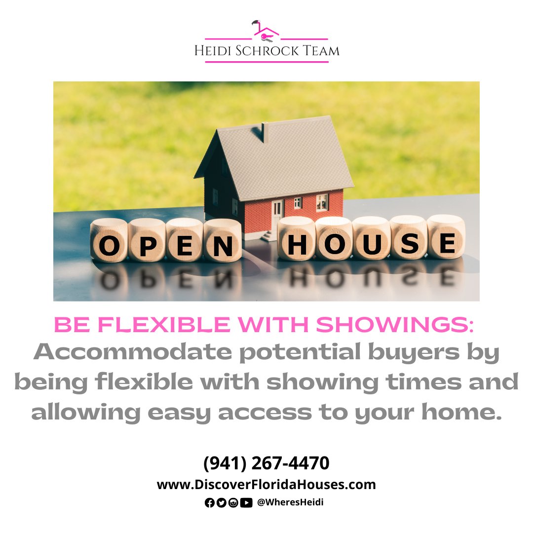 Wheres_Heidi's tweet image. 🏠 Flexibility is key! Make it easy for potential buyers by accommodating various showing times and providing easy access to your home. #HomeSellingTips #FlexibilityIsKey 🕰️🔑