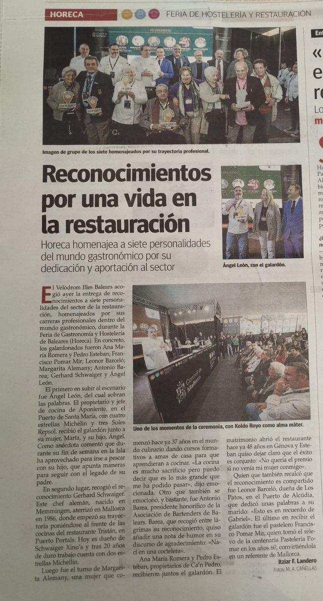 Margarita Alemany Cuinera (@alemanycuinera) on Twitter photo Los periódicos de Mallorca, <a href="/UHmallorca/">Ultima Hora Mallorca</a> y <a href="/diariomallorca/">Diario de Mallorca</a>, dando hoy la noticia del primer día de la feria Horeca Baleares.
Muchas gracias a toda la gente que ayer y hoy me han felicitado por el reconocimiento de ayer.
#horecabaleares #ascaib #restauración #Mallorca Los periódicos de Mallorca, <a href="/UHmallorca/">Ultima Hora Mallorca</a> y <a href="/diariomallorca/">Diario de Mallorca</a>, dando hoy la noticia del primer día de la feria Horeca Baleares.
Muchas gracias a toda la gente que ayer y hoy me han felicitado por el reconocimiento de ayer.
#horecabaleares #ascaib #restauración #Mallorca