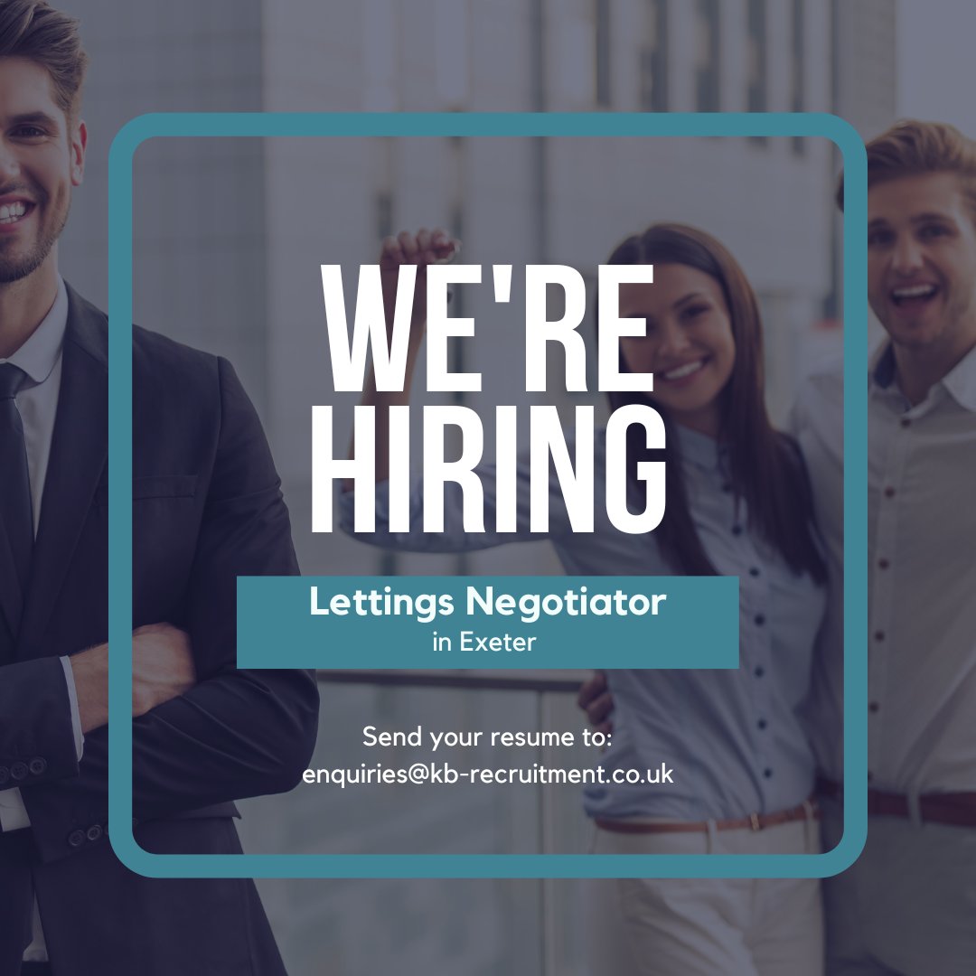 We are recruiting for an estate agency in Exeter, who are looking for a lettings negotiator to join their team.

For more information visit our website: kb-recruitment.co.uk/job/lettings-n…

#kbrecruitment #recruitment #recruitmentagency