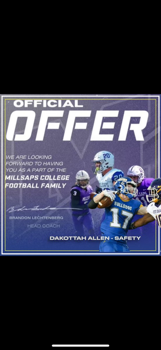 Mize Bulldogs Football (@mizefootball) on Twitter photo Congratulations to Dakottah Allen on recovering an offer from <a href="/MajorsFootball/">Millsaps Football</a> <a href="/CoachBapDL/">Julian Jean-Baptiste</a> Congratulations to Dakottah Allen on recovering an offer from <a href="/MajorsFootball/">Millsaps Football</a> <a href="/CoachBapDL/">Julian Jean-Baptiste</a>