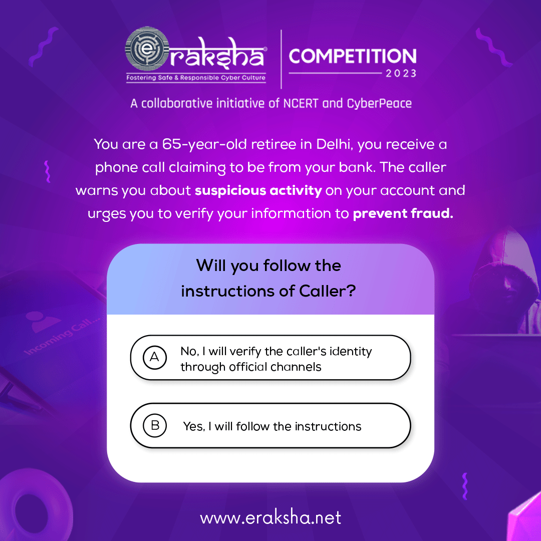 eRakshaofficial's tweet image. It's #SaferInternetDay, and it's time to put your cyber alertness to the test! Take our quiz to find out if you can outsmart online fraudsters. 

#CyberPeace☮️ #eRaksha #QuizAlert #CyberSmart #OnlineSafetyQuiz #SID2024 #Quiz