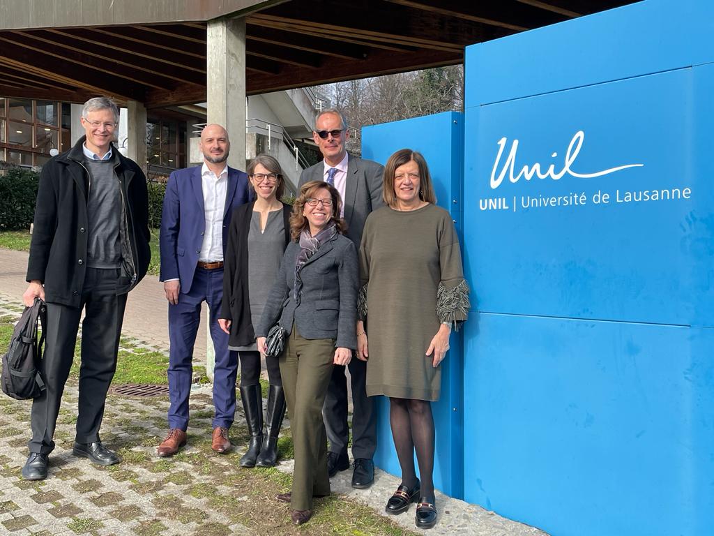 A delegation from our privileged partner <a href="/UniPadova/">Università di Padova</a> led by Vice-Rector Cristina Basso came <a href="/UNIL/">Université de Lausanne</a> to discuss how to continue the collaborations initiated through our 3 joint calls for projects (bit.ly/4bs0szR). A new call is foreseen in spring. Stay tuned!