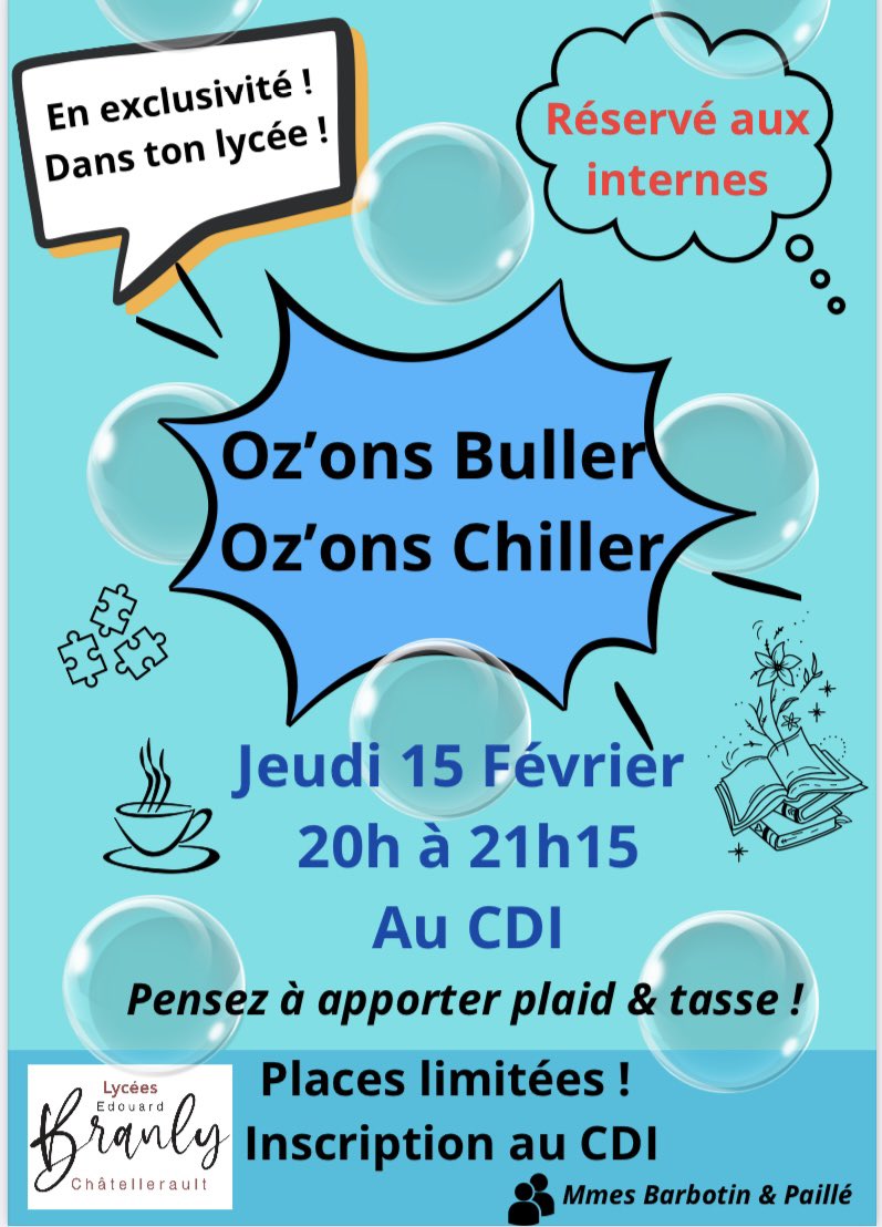 Expérimentation !!! Venez vous inscrire pour un moment convivial &amp; zen au CDI 🫧📓