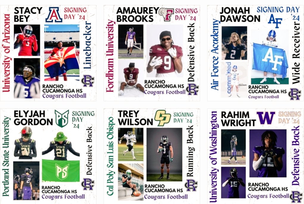 RCHSCougarsFB's tweet image. Family, friends, &amp;amp; community come join us on Wednesday-February 7th at 11:30am in the RCHS Auditorium to celebrate @bey_stacy,@amaureybrooks_, @jonahdawson_28, @ElyjahGordon, @TR3YWILSON_, @RahimWright8 on signing their NLI to play college football. Proud moment to be a part of💯