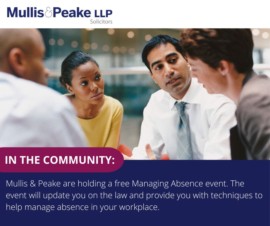 Mullis_PeakeLLP's tweet photo. Mullis &amp; Peake are holding a free Managing Absence event. The event will update you on the law and provide you with techniques to help manage absence in your workplace. Visit our website for more information:
https://t.co/BklbScmTTt https://t.co/tVmsfJNkDi