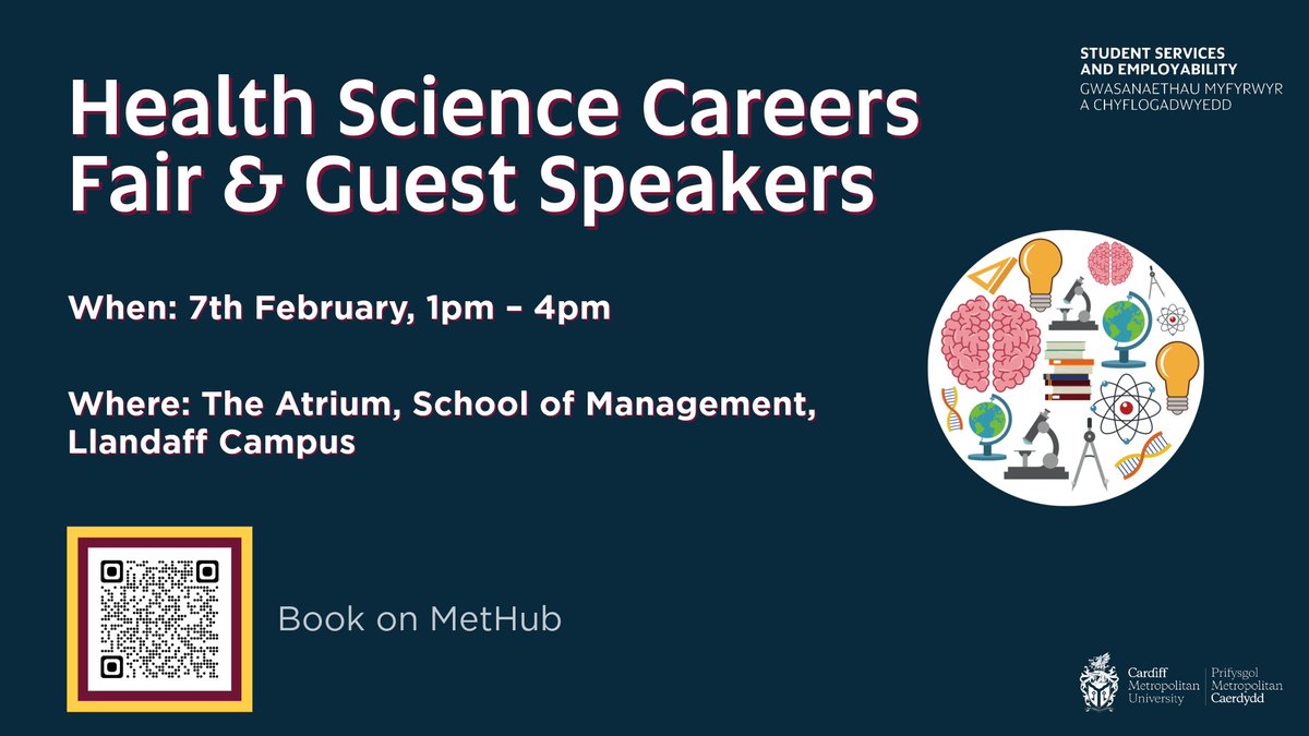 📣 Hey @cardiffmet students - only 1 day to go for our Health Science Careers Fair. With a fantastic line up of organisations attending, don’t miss out on the opportunity to meet #employers, ask questions, #learn more about the sector and #network 👇🏼