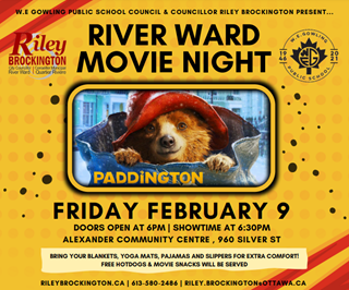 Join us at the River Ward Movie Night this Friday at 6pm! Hosted by Riley Brockington at the Alexander Community Centre.