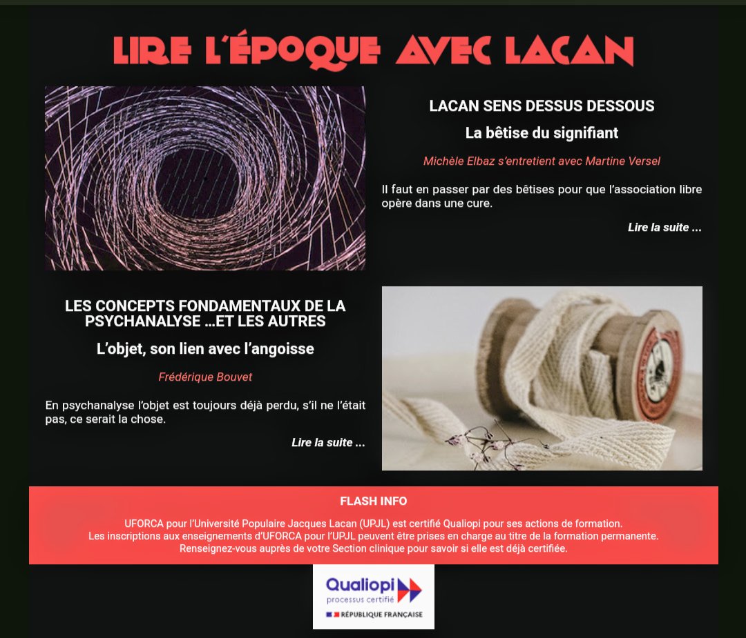 Ironik ! Numéro 58 
📬Le nouveau bulletin Uforca pour l'université populaire Jacques Lacan vient de paraître.
A lire ici 👇
lacan-universite.fr