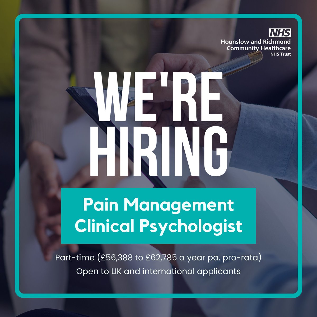 Do you want to work more holistically? Join us to creatively tackle pain management, considering body, breath, & mind. Lead assessments, craft personalised treatment plans, and deliver interventions for individuals and groups. 

More: shorturl.at/nyI49 
#ClinicalPsychology