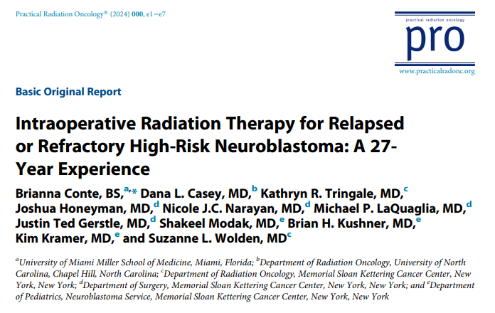 This study led by Dr Suzanne Wolden @MSKCancerCenter is the largest, most recent analysis of the efficacy & safety of #IORT in #pedcsm pts with relapsed or refractory #neuroblastoma. It shows IORT is an effective & safe technique to achieve local control. sciencedirect.com/science/articl…