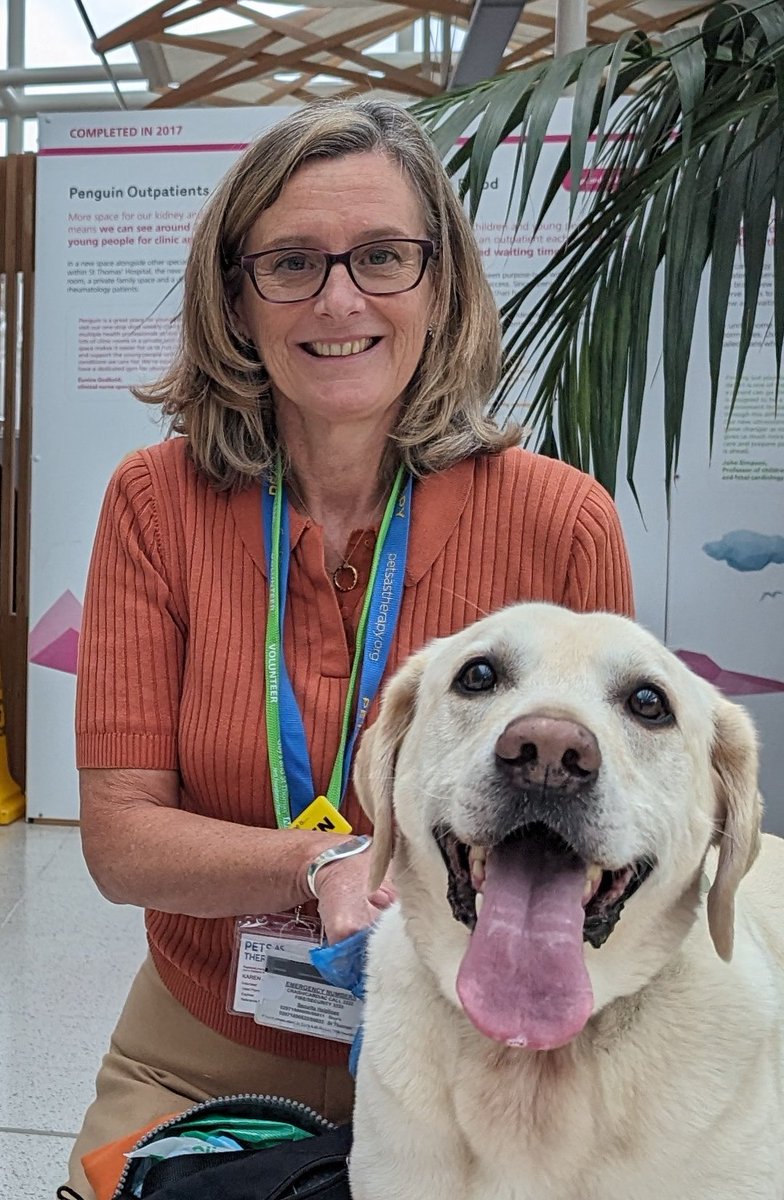 EvelinaLondon's tweet photo. Enzo, our newest Pets As Therapy dog, had a paw-some first day at Evelina London!

His proud mum Rosie is a fur-miliar face to our families. She helped him overcome his first-day jitters by introducing him to our wonderful patients and staff🐾 https://t.co/n3TZ95Dkc0